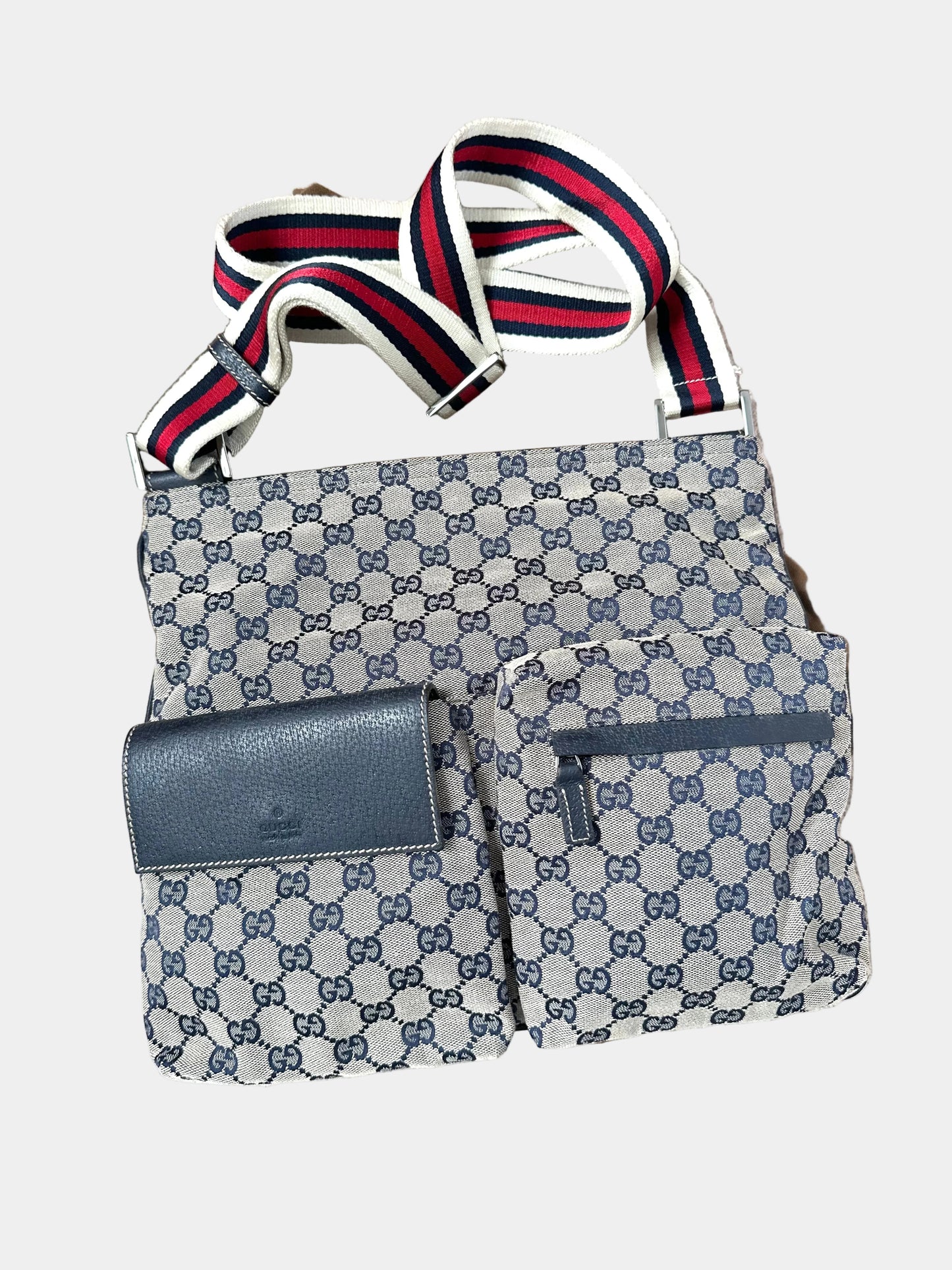 Gucci Canvas Double Pochette Crossbody Messenger Bag