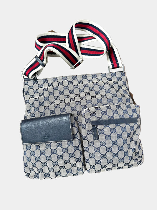 Gucci Canvas Double Pochette Crossbody Messenger Bag