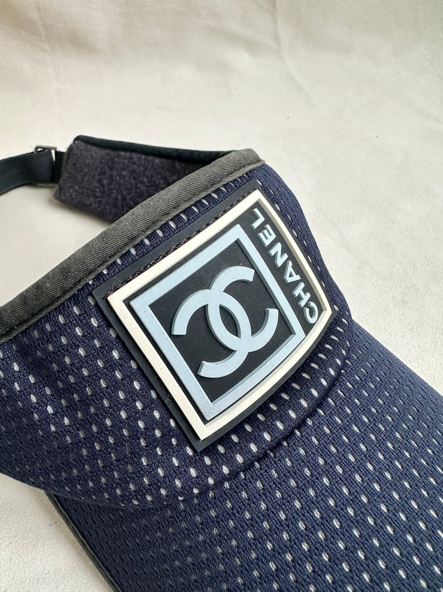 RARE Chanel Tennis CC Sports Visor Hat Cap - Navy Mesh