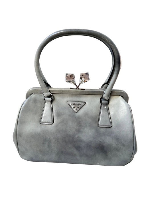 Prada 2012 Grigio Spazzolato Leather Kiss-Lock Frame Satchel Bag
