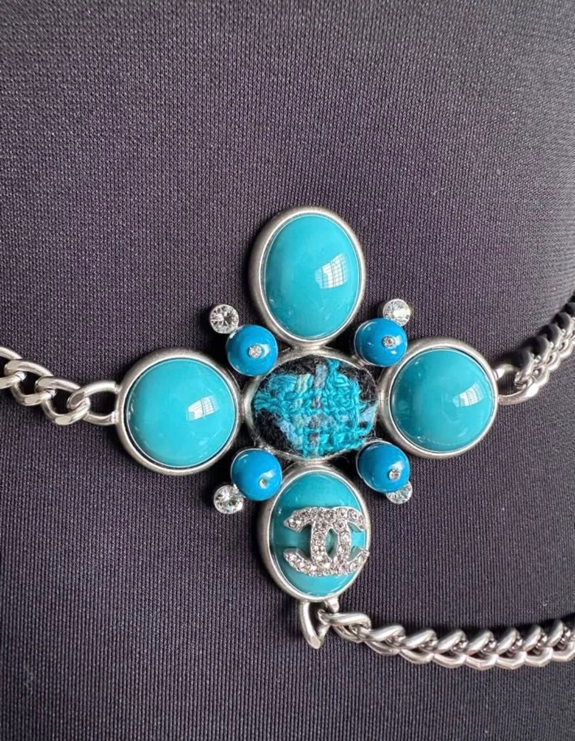 Rare Chanel Gripoix Turquoise Cross Chain Belt / Necklace