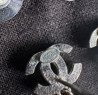 Chanel Classic CC Silver Pearl Dangling Earrings