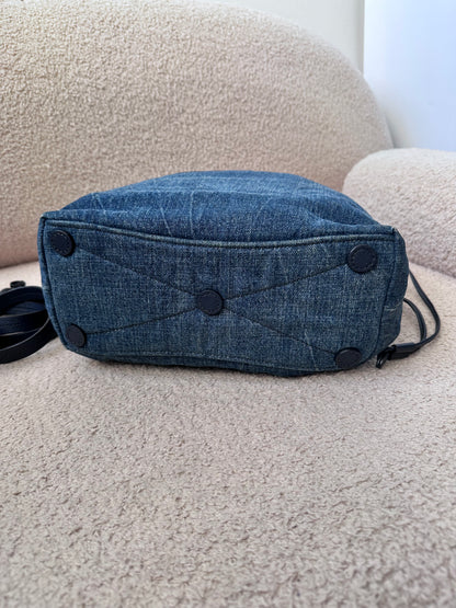 Miu Miu Leather Denim Drawstring Shoulder Bag