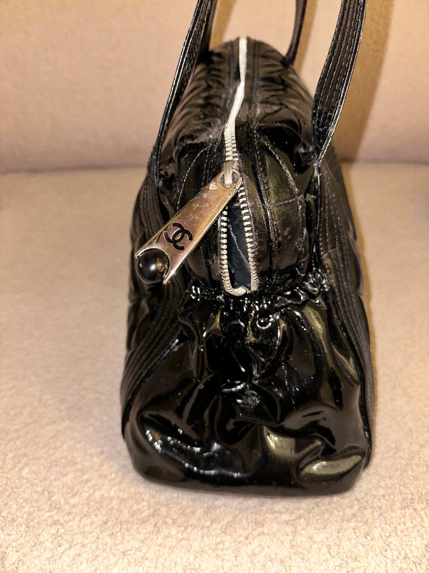 Chanel Large Ligne Bowling Shoulder Tote - Black Patent