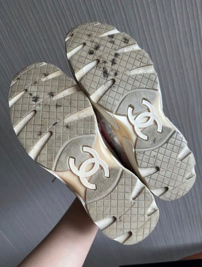 Chanel Pink Tweed Trainers Sneakers Shoes - Size 36.5