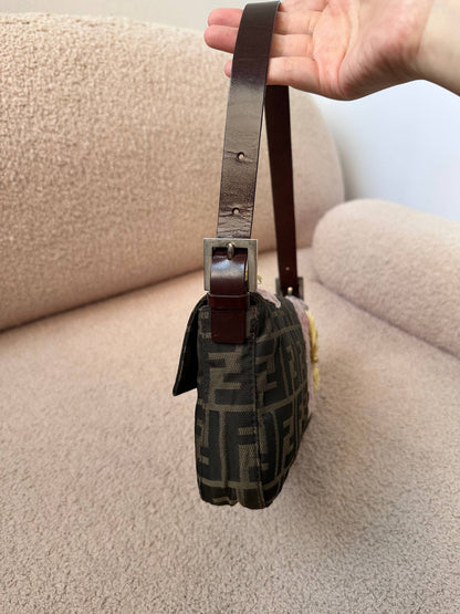 Fendi Embroidered Flower Baguette Pink FF Buckle