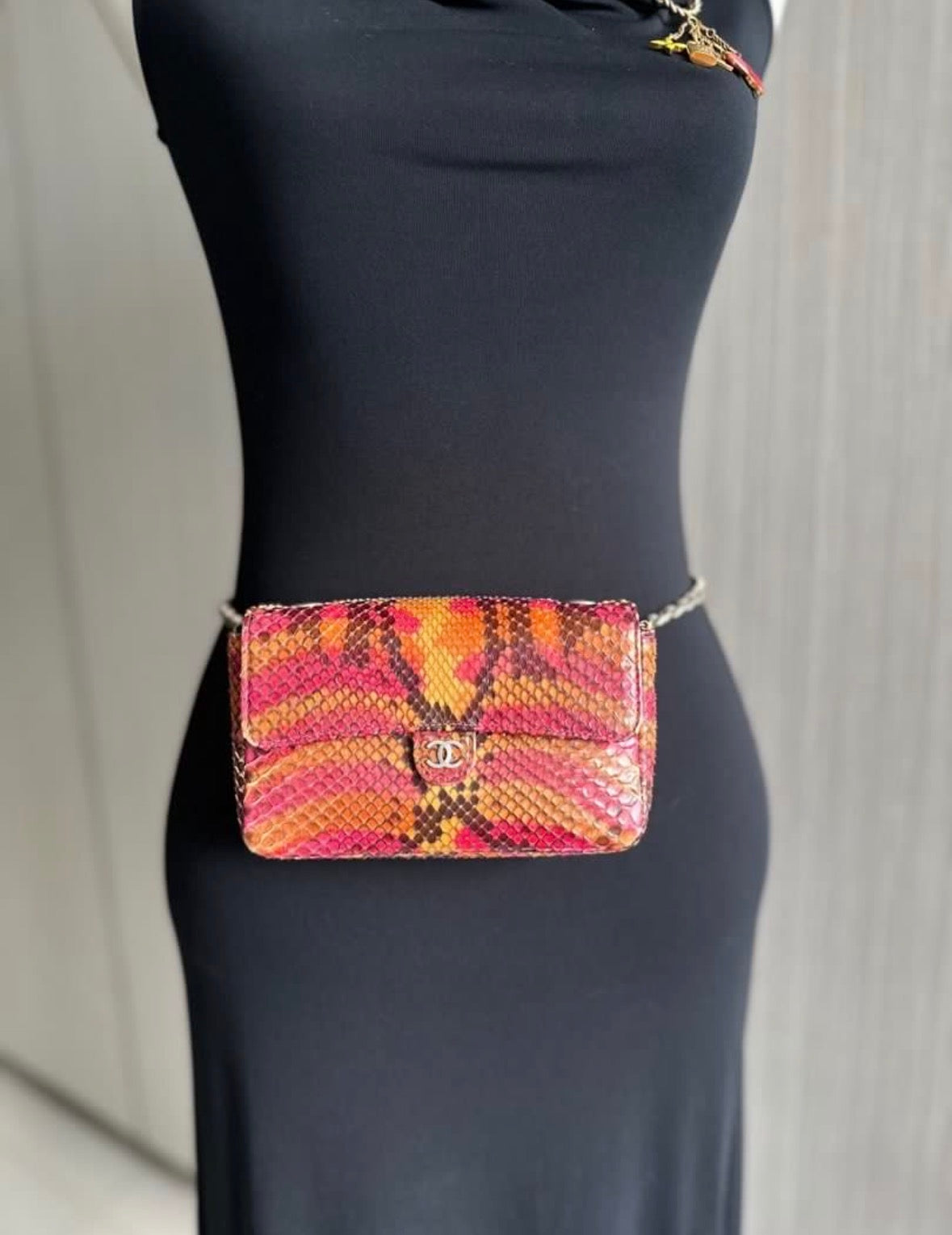 RARE Chanel Multicolour Python Leather Mini Rectangle Single Flap Bag