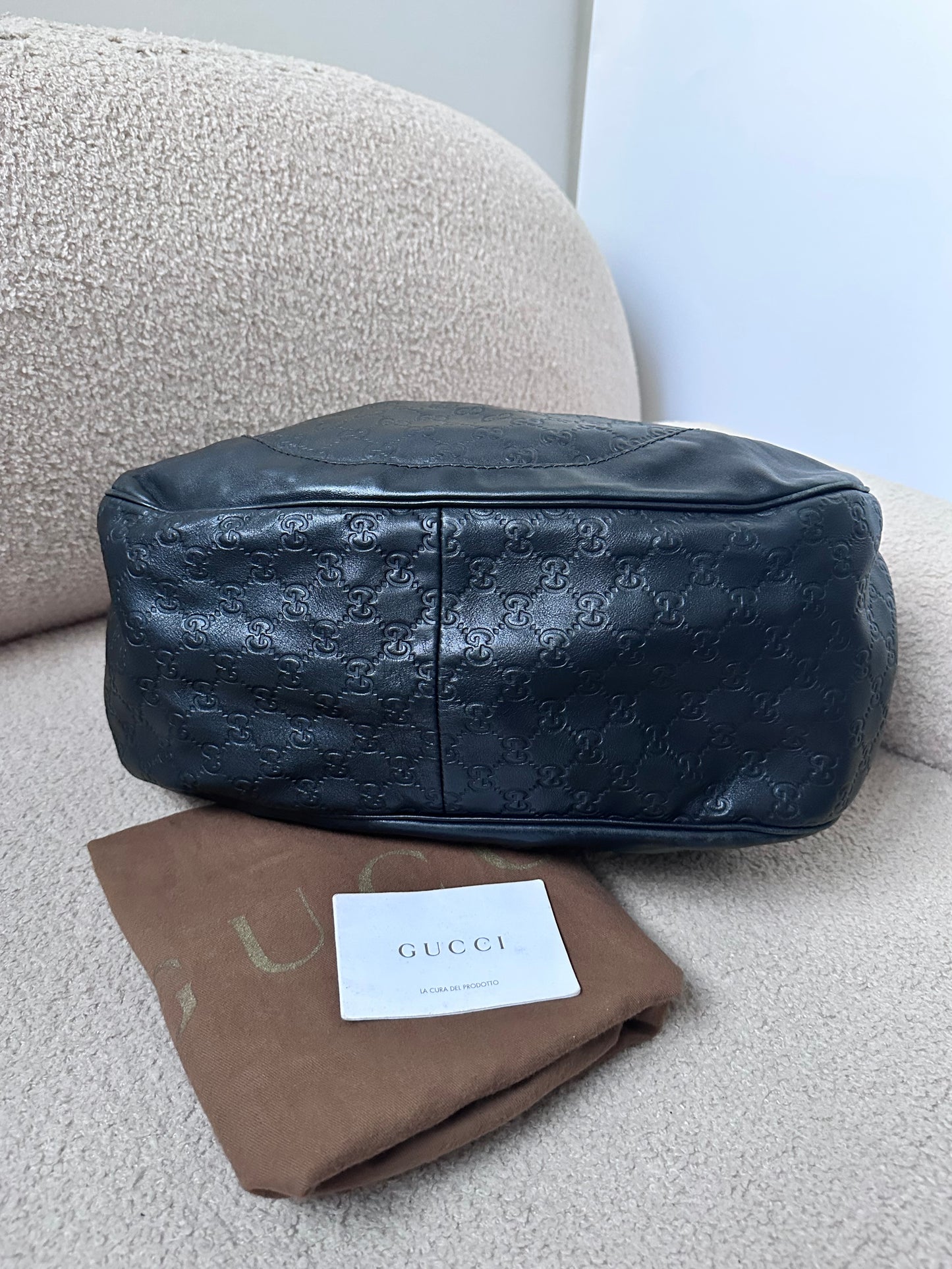 Gucci Guccissima Charlotte Large Hobo Bag with Black / Gold Tone GG Logo