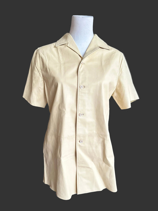 Prada 100% Leather Short Sleeve Collar Shirt Top