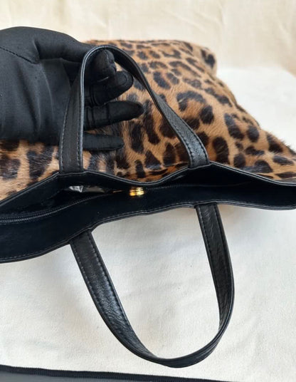 RARE Loewe Pony Hair Leopard Print Nappa Leather Vintage Tote Bag