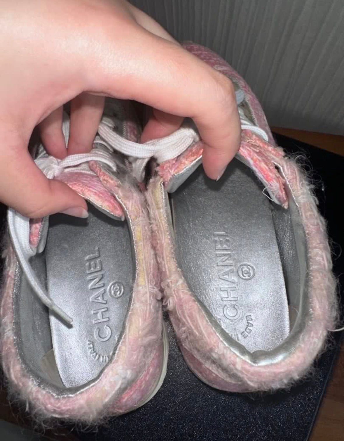 Chanel Pink Tweed Trainers Sneakers Shoes - Size 36.5