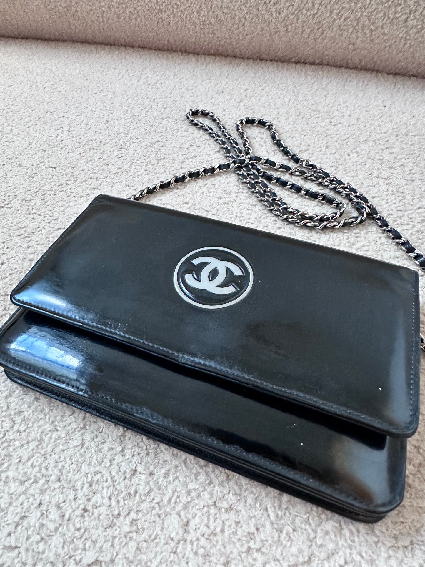 Chanel Vintage Wallet On Chain Bag - Black Patent