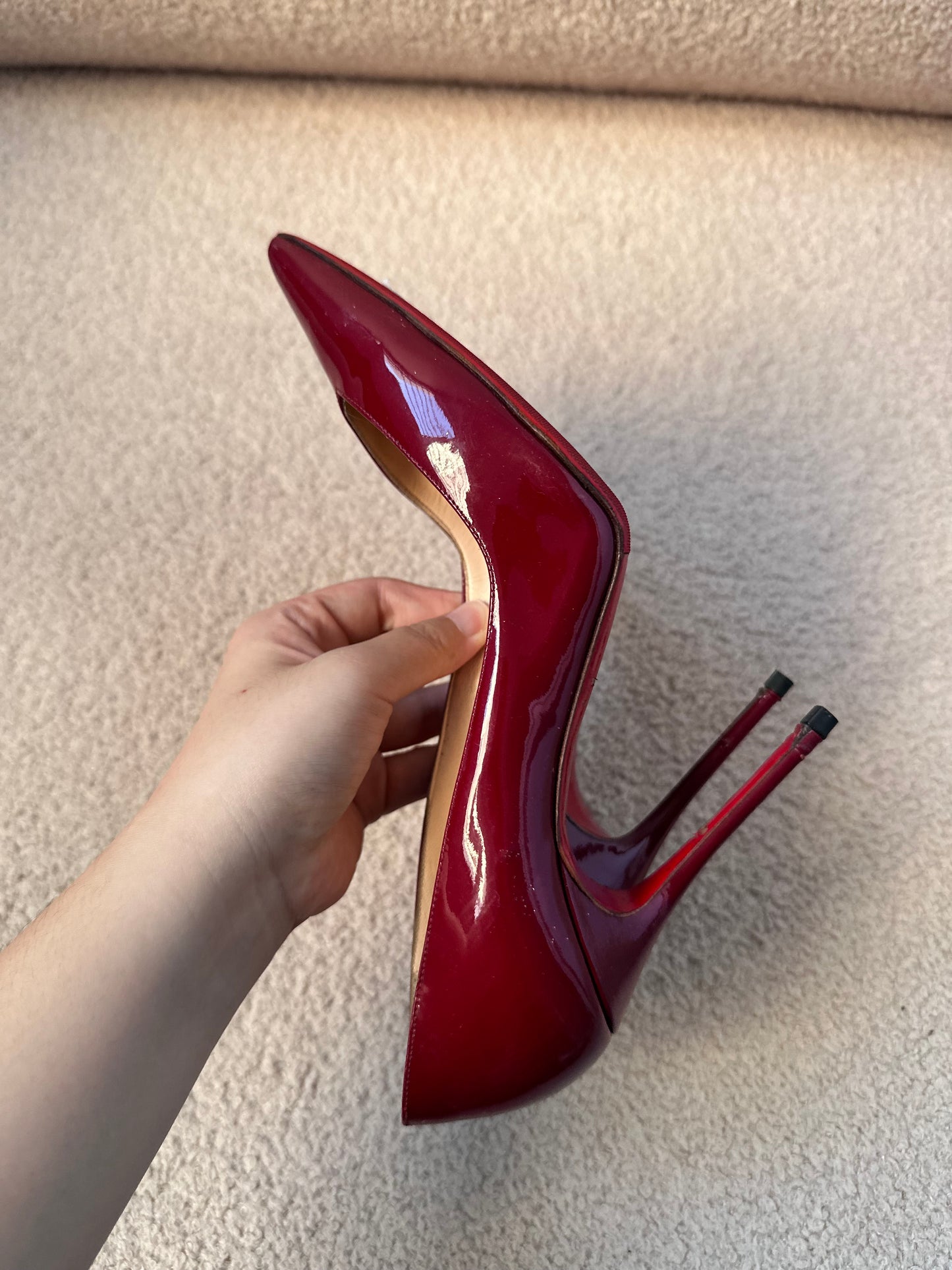 Christian Louboutin Miss Z Burgundy Patent Pumps (Size 37)