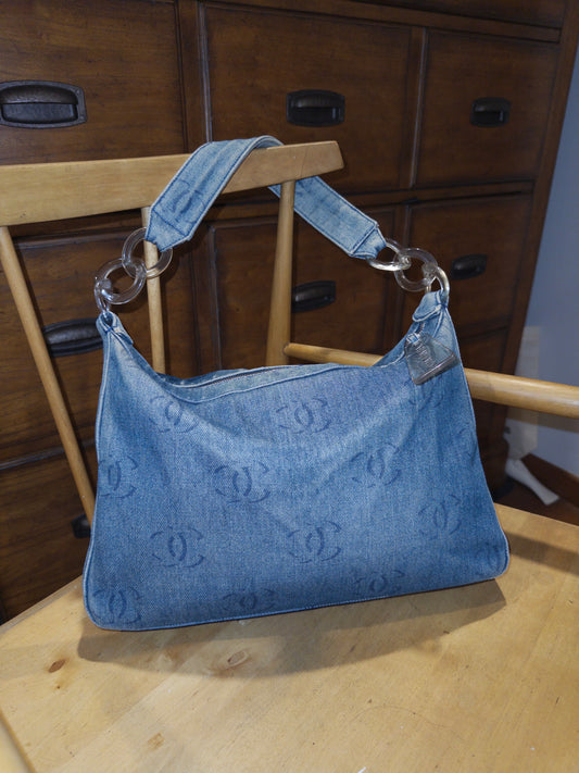 Chanel 2002 Large Denim Hobo Shoulder Bag