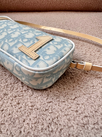 Dior Trotter Diorssimo Mini Hobo Shoulder Bag Baby Blue