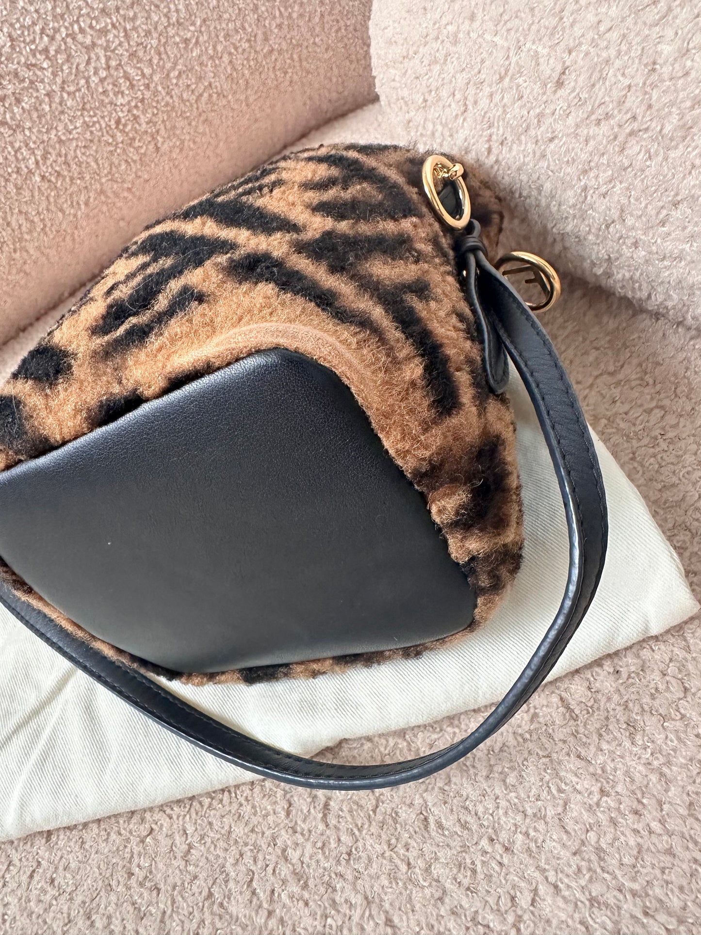 Fendi Mon Tresor FF Monogram Fur Shearling Bucket Bag