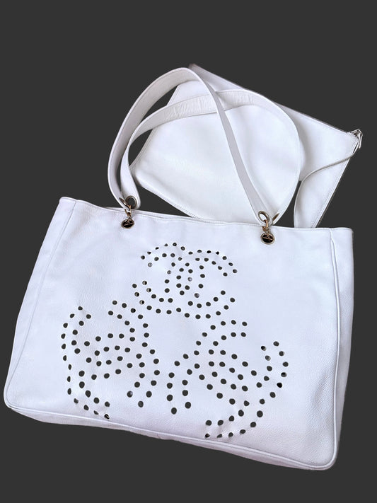 Chanel Caviar Large Perforated CC Shopping Tote Bag