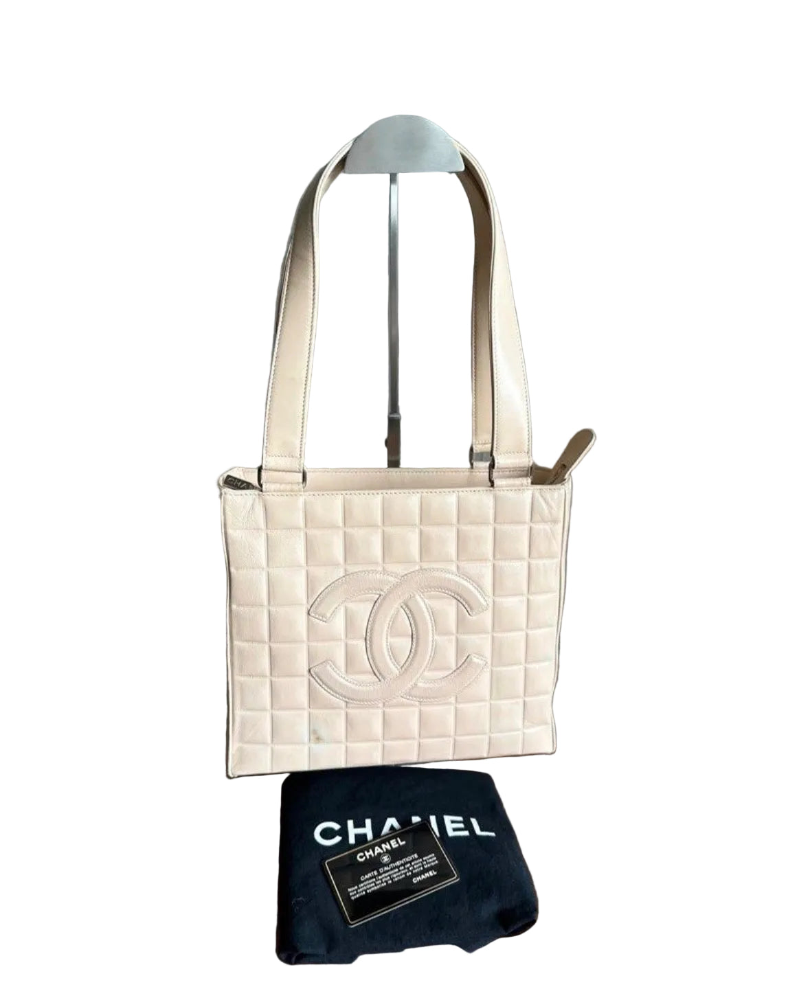 Chanel Vintage Beige Chocolate Bar Shoulder Tote Bag