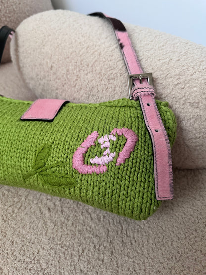 Ultra Rare Fendi Archive Crochet Floral Pony Hair Cow Print Baguette