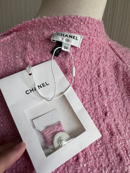 Chanel 22P Long Belted Pink Knit Cardigan