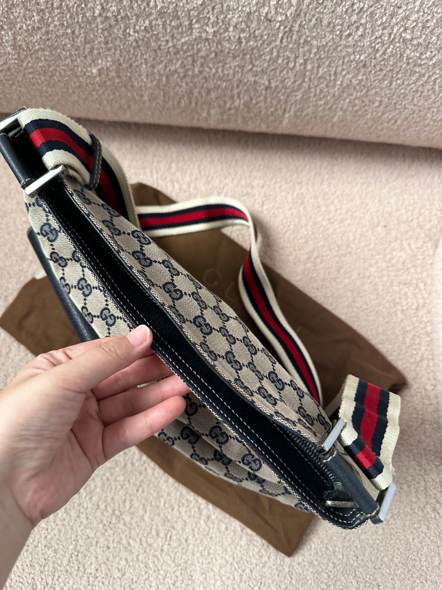 Gucci Canvas Double Pochette Crossbody Messenger Bag