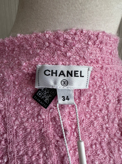 Chanel 22P Long Belted Pink Knit Cardigan
