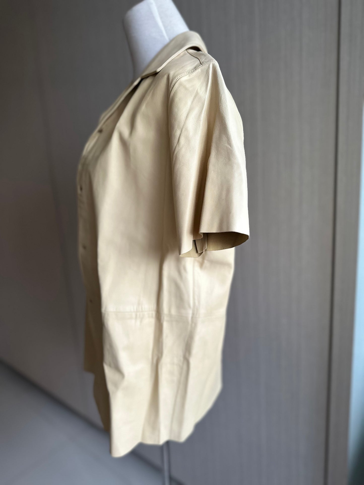 Prada 100% Leather Short Sleeve Collar Shirt Top