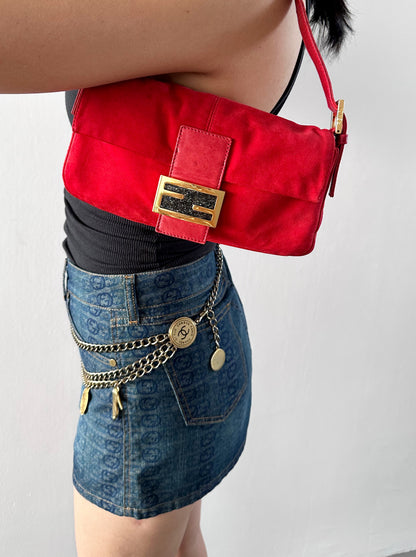 Fendi Glitter FF Gold Buckle Baguette
