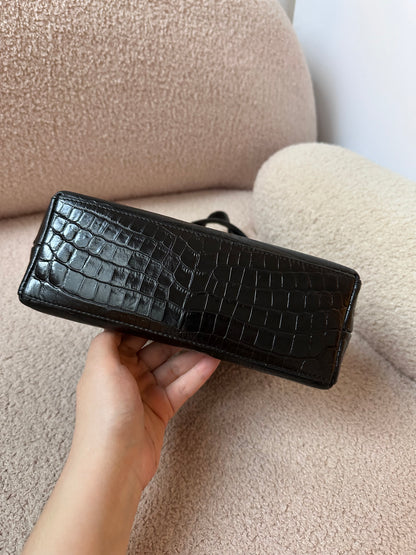Salvatore Ferragamo Vintage Black Crocodile Embossed Tote Ba