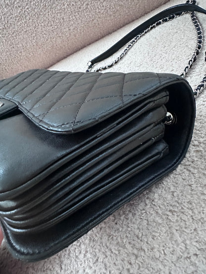 Chanel Quilted Accordion Classic Medium Flap Black SHW