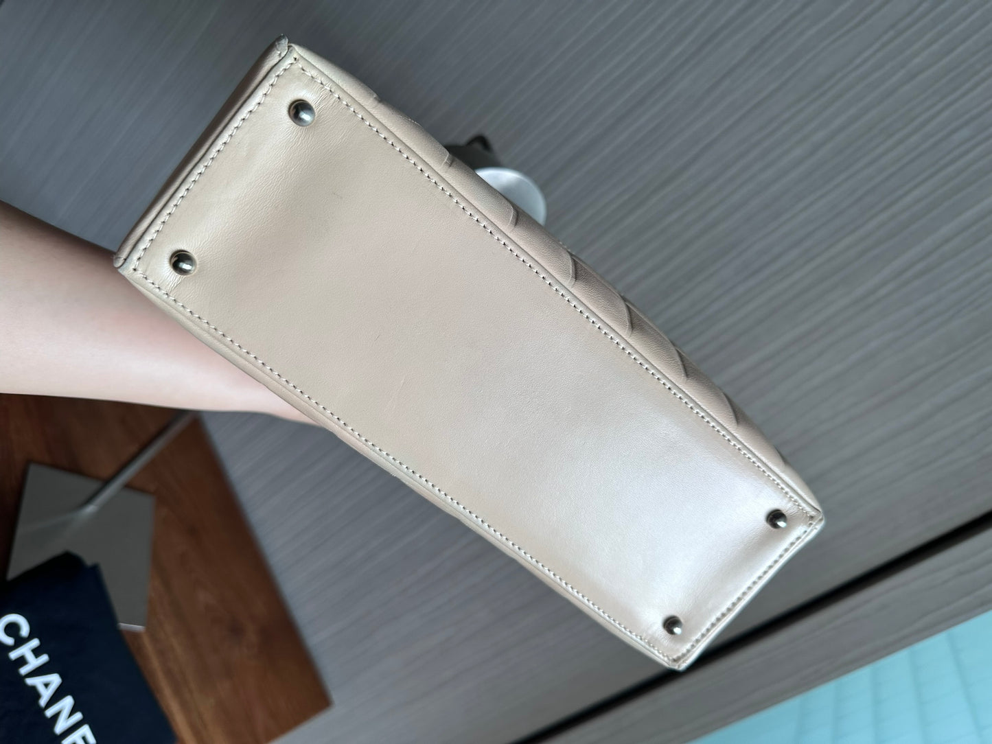 Chanel Vintage Beige Chocolate Bar Shoulder Tote Bag