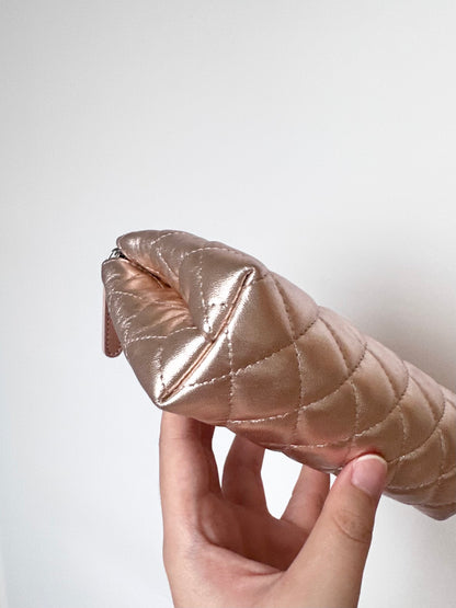 Chanel Quilted O Case Metallic Pink Rose Gold Zip Pouch