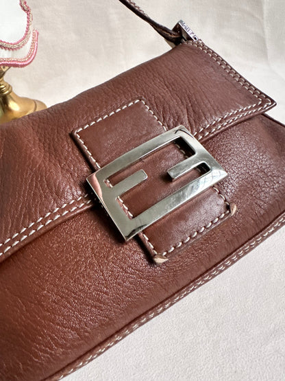 Fendi Brown Leather Small Baguette Bag