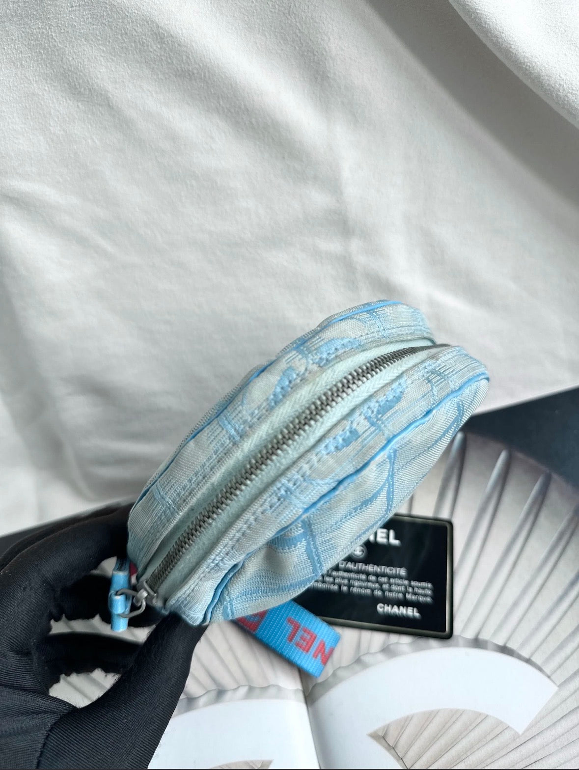 Chanel Blue Travel Line Round Zip Pouch