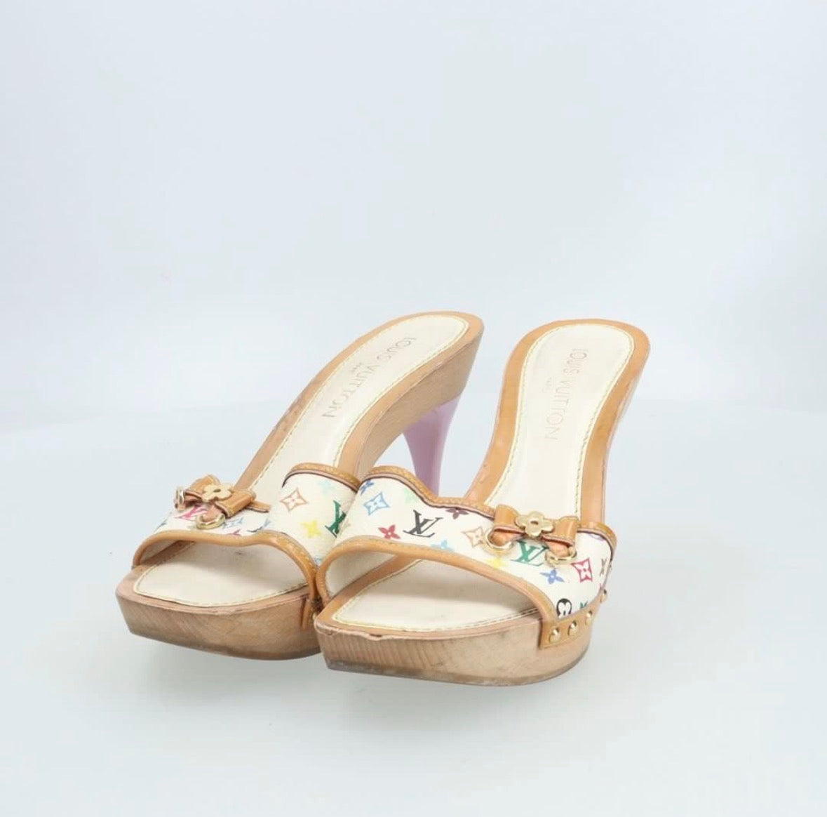Rare 2003 Louis Vuitton Takashi Murakami White Multicolore Mules sandals