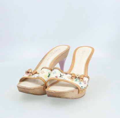 Rare 2003 Louis Vuitton Takashi Murakami White Multicolore Mules sandals