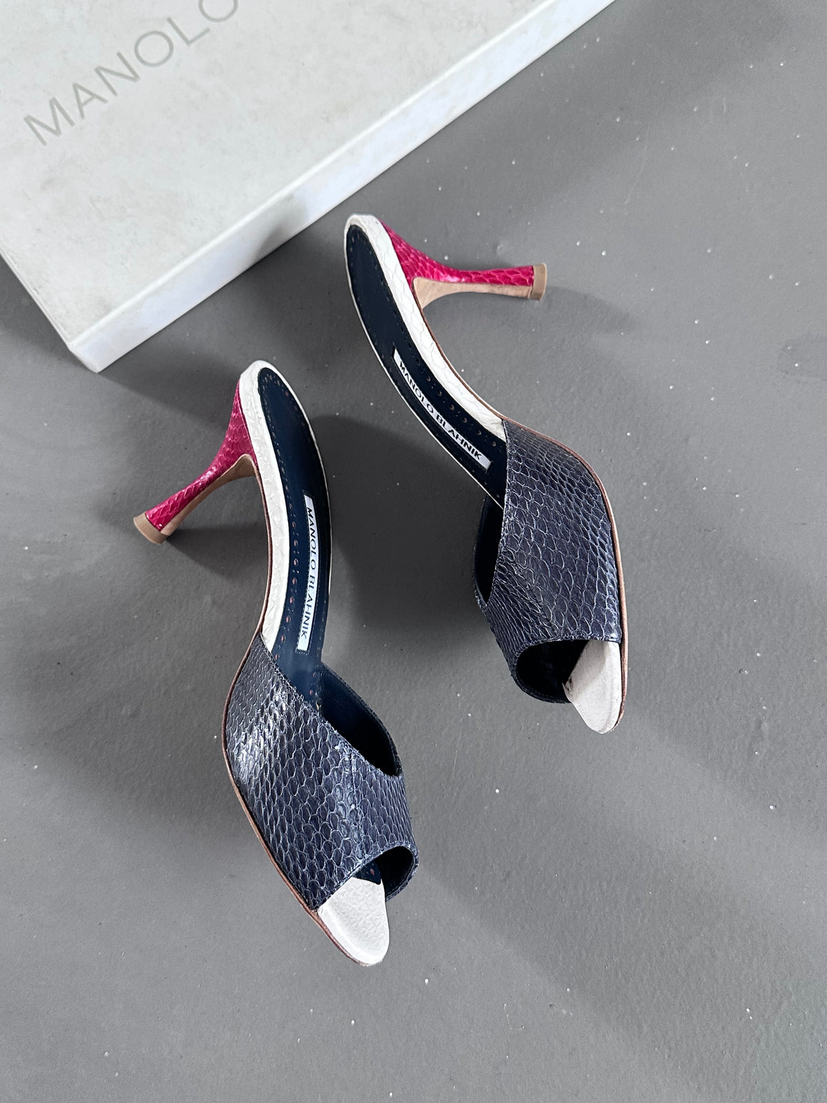 Manolo Blahnik Python Jada 70 Mules Heels