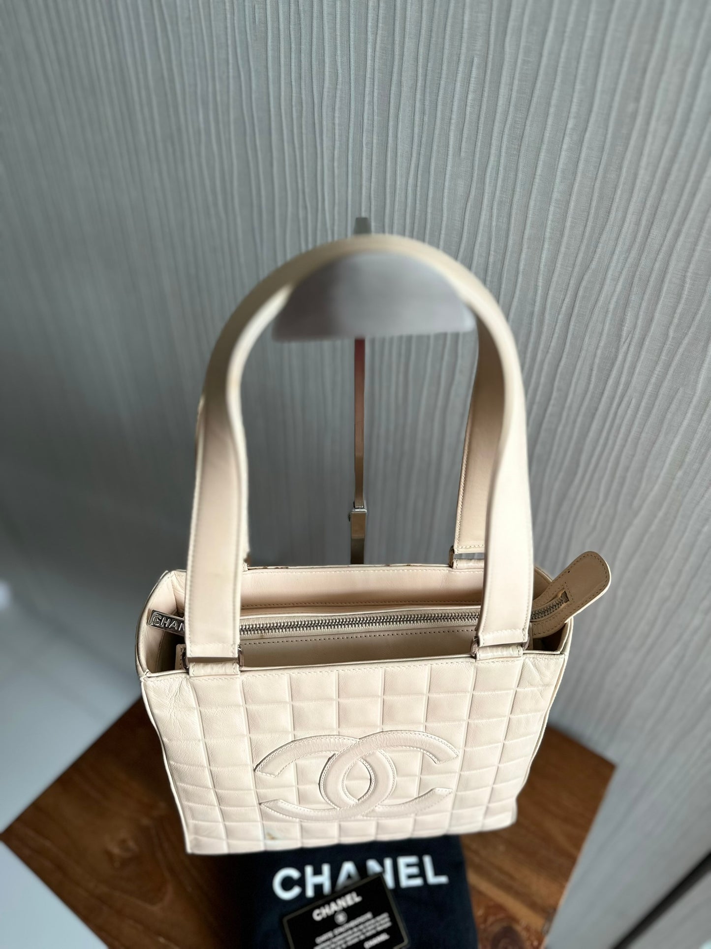 Chanel Vintage Beige Chocolate Bar Shoulder Tote Bag