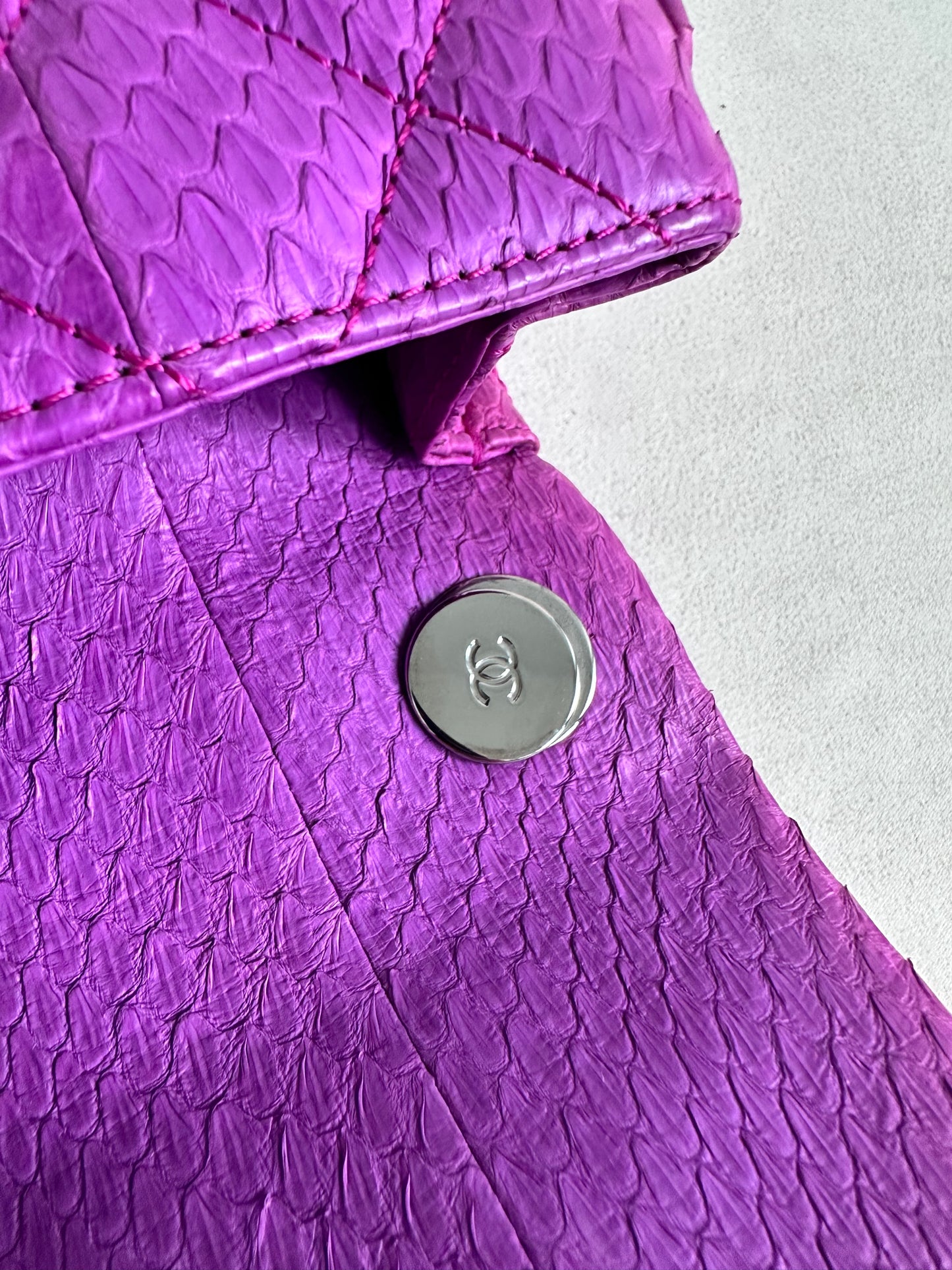 Rare Chanel Jumbo Purple Python Easy Carry Flap Bag