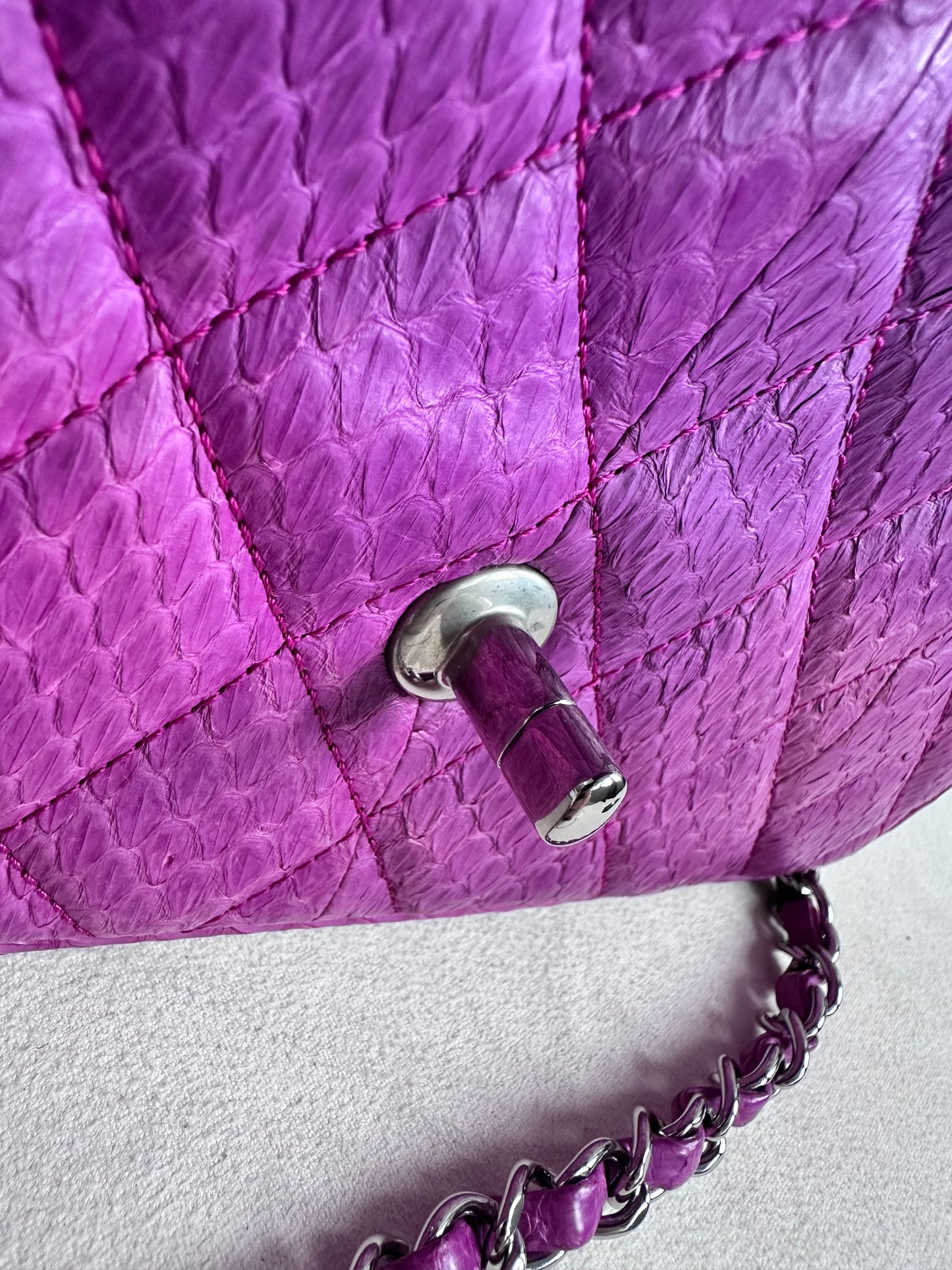 Rare Chanel Jumbo Purple Python Easy Carry Flap Bag