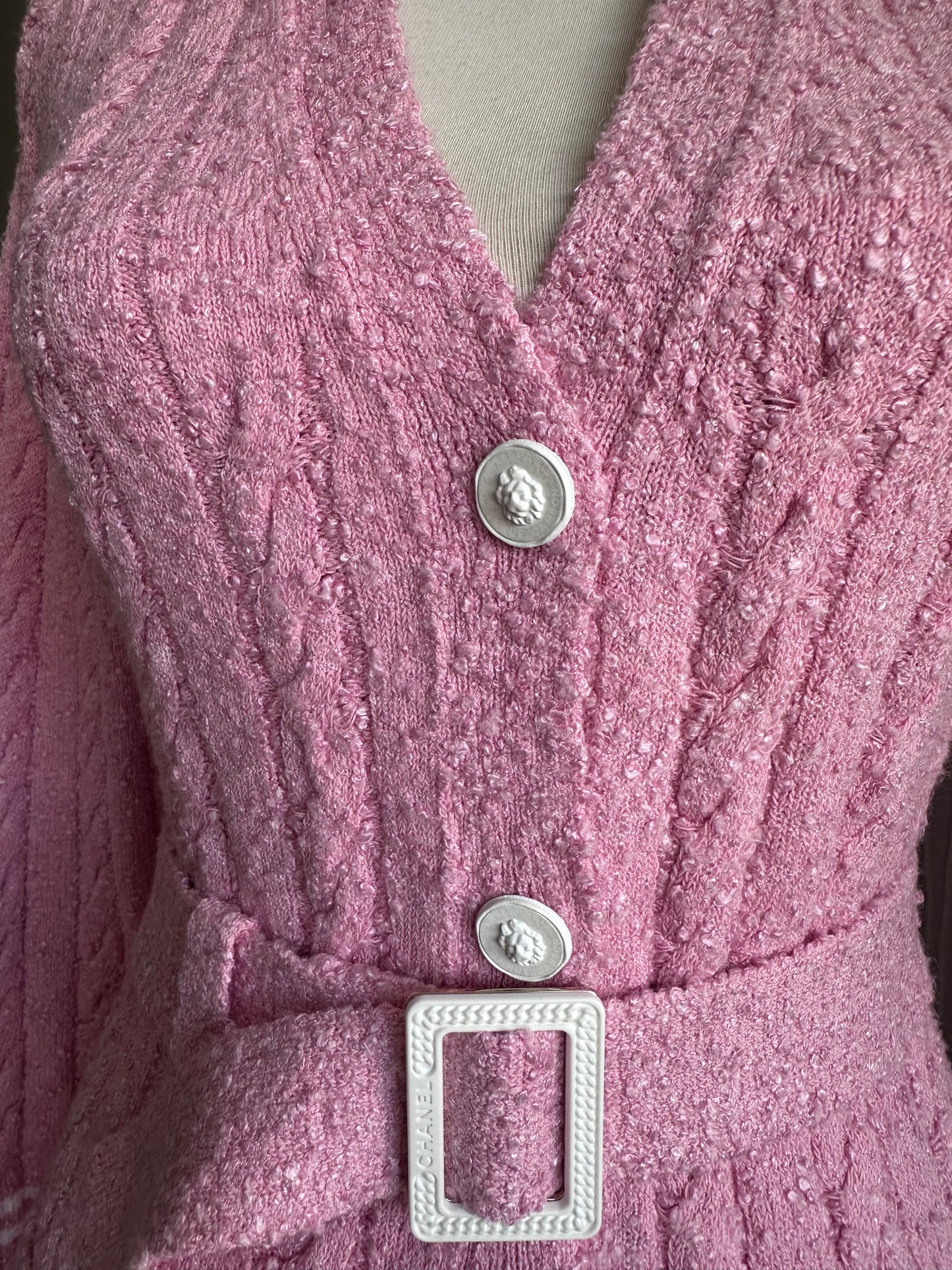 Chanel 22P Long Belted Pink Knit Cardigan