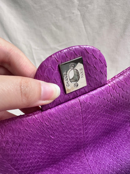 Rare Chanel Jumbo Purple Python Easy Carry Flap Bag