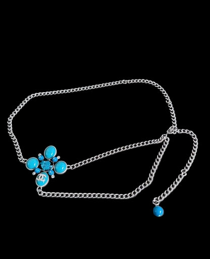 Rare Chanel Gripoix Turquoise Cross Chain Belt / Necklace