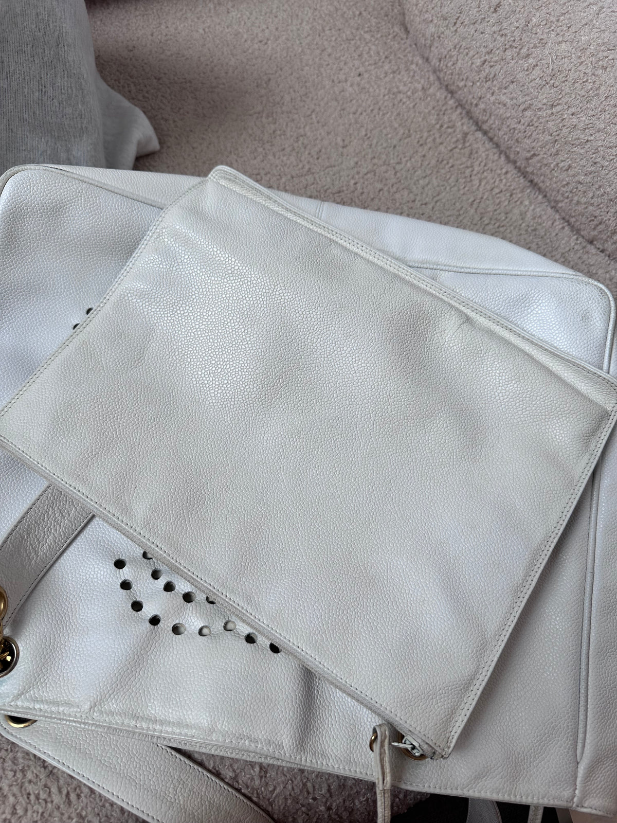 Chanel Caviar Large Perforated CC Shopping Tote Bag