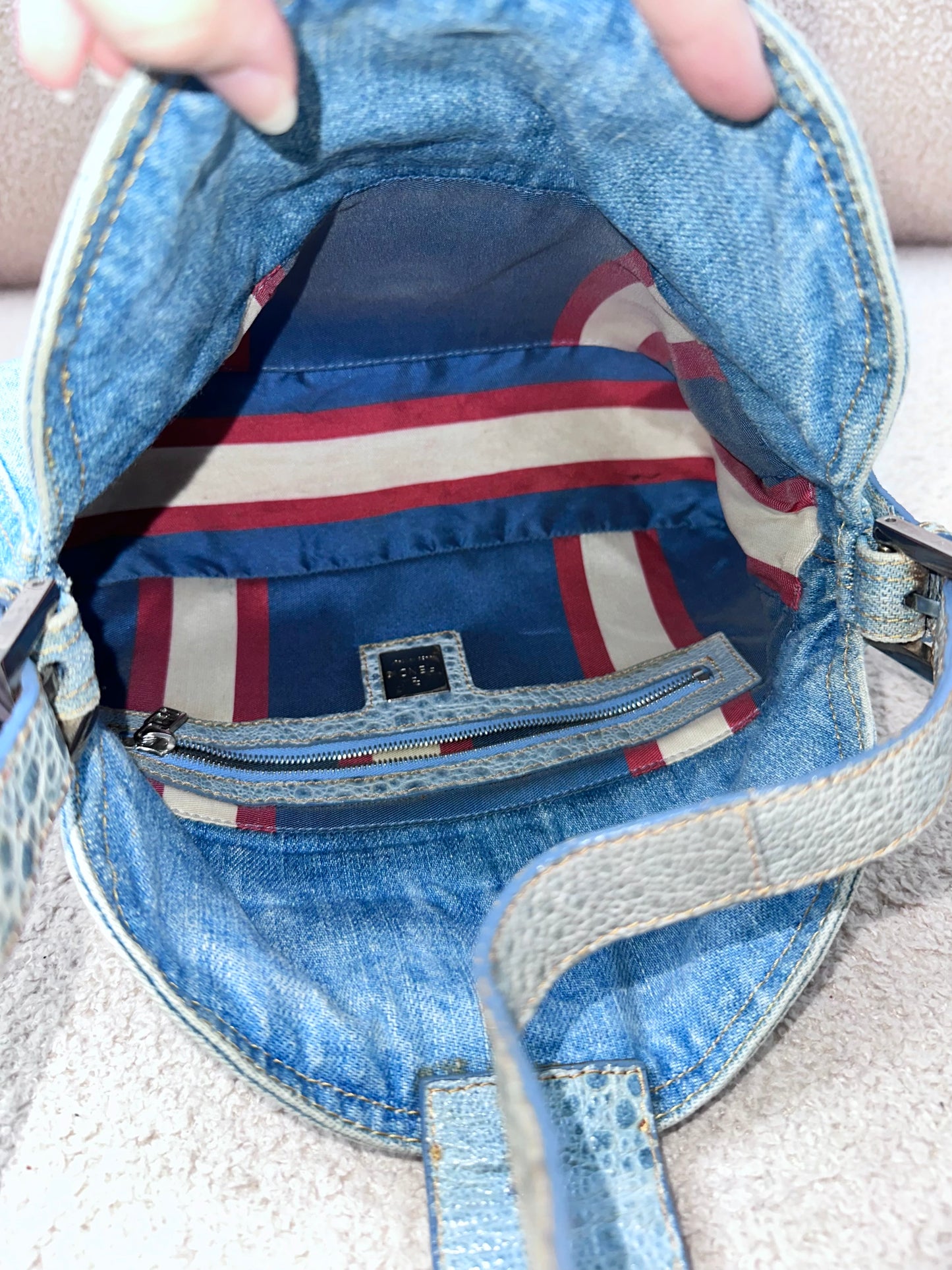 Fendi Denim Lapis Lazuli Exotic Leather Baguette