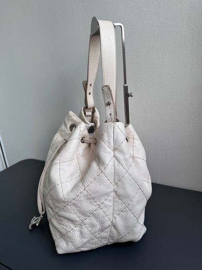 Chanel Maxi Hobo Caviar Bucket Shoulder Bag - Cream Beige / Silver Hardware