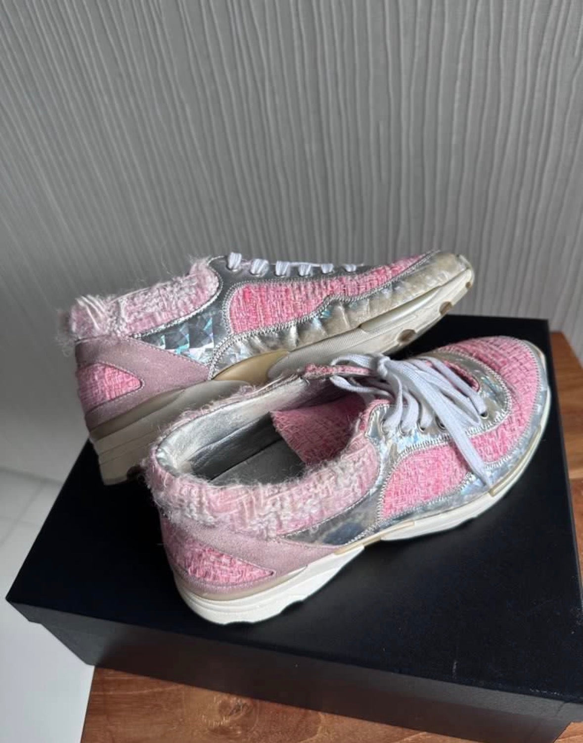 Chanel Pink Tweed Trainers Sneakers Shoes - Size 36.5