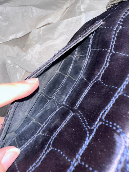 RARE Chanel Croc-Embossed Medium Double Flap 2.55 Reissue - Navy Satin, Fabric