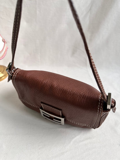 Fendi Brown Leather Small Baguette Bag