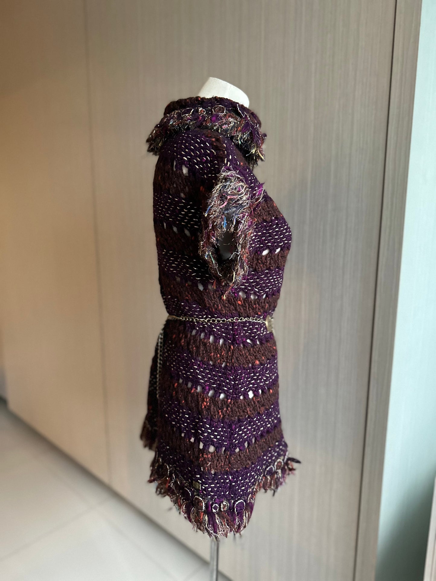 Rare Chanel Egyptian Runway Show Gold Thread Purple Tweed Woven Dress